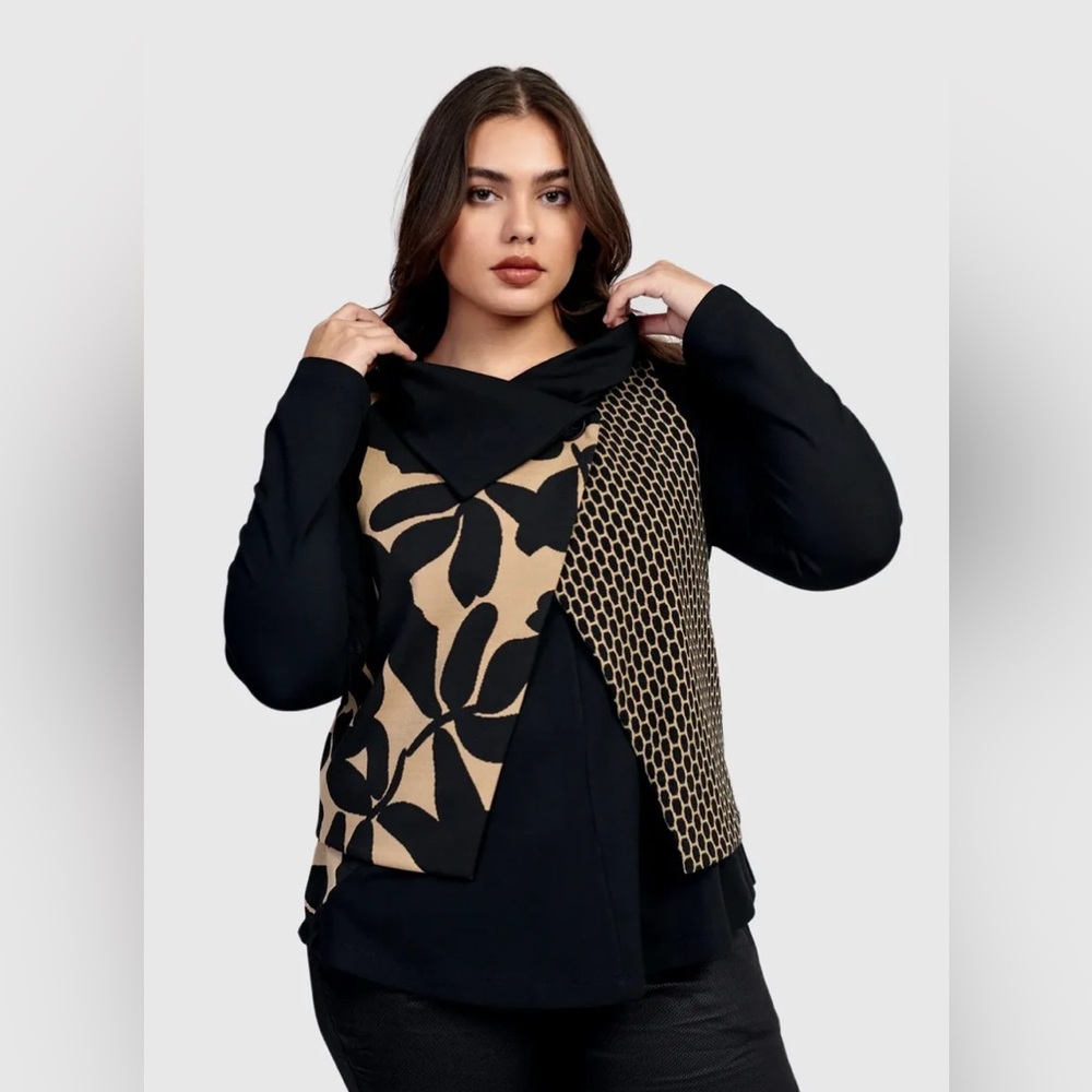 Alembika Lula Jacquard Cropped Vest in a mix of black and gold/tan NWT S $254